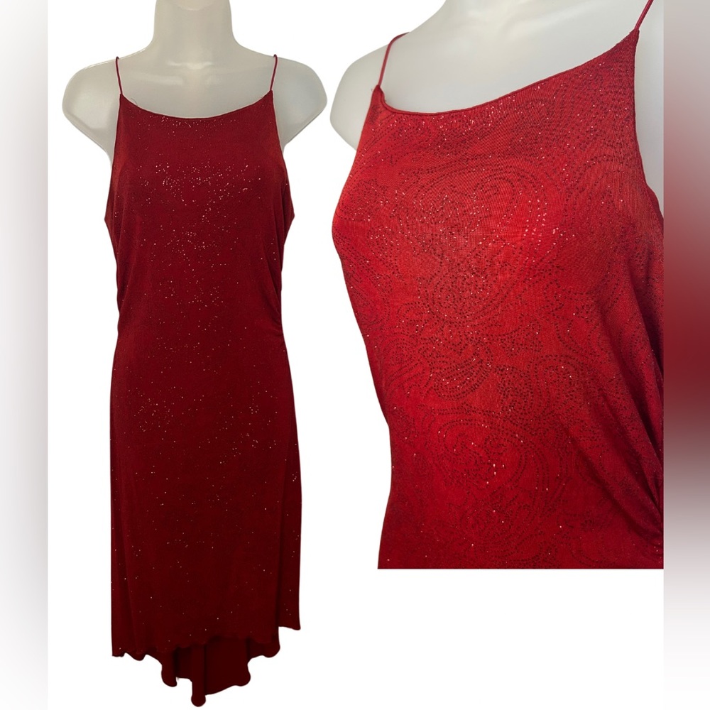 Vintage dark red midi maxi dress w paisley sparkle design Large Rampage clothing